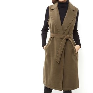 New Look Khaki Sleeveless Longline Coat Vest